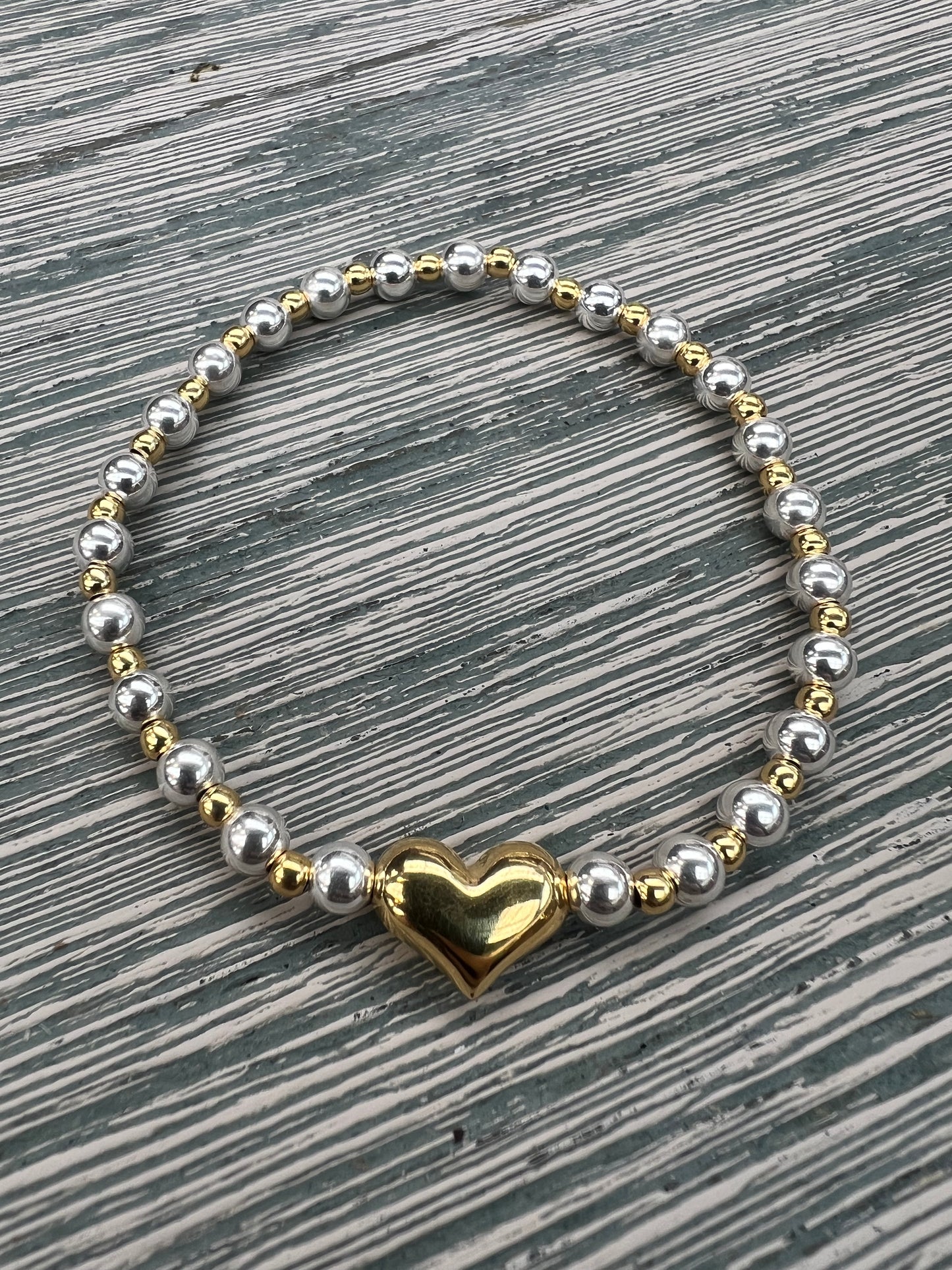 Rose Gold and Sterling Silver Heart Bracelet