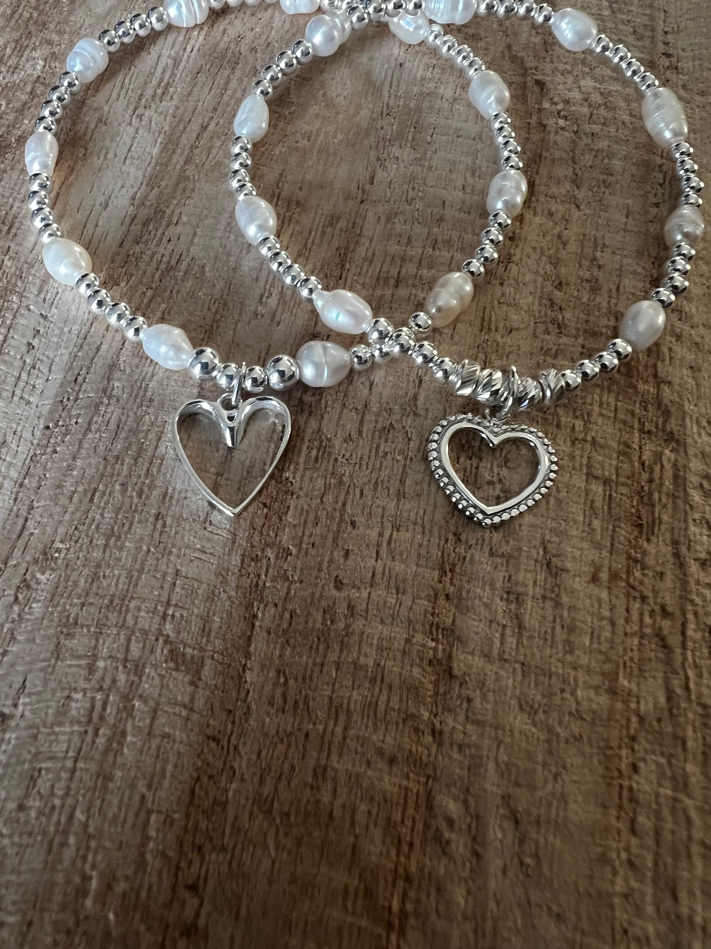 Sterling Silver Fresh Water Pearl Anklet with Open Heart
