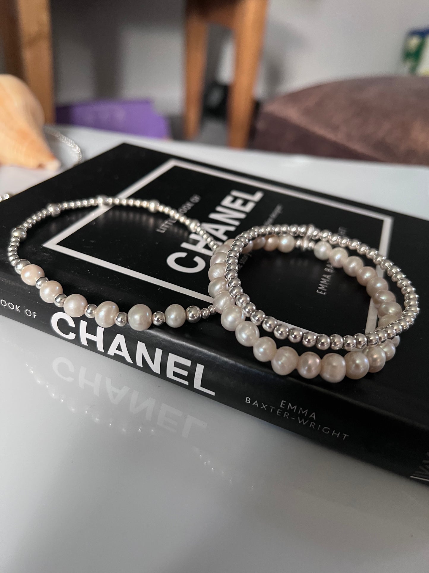 Freshwater pearl and sterling silver anklet