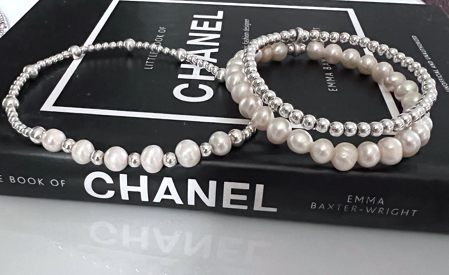 Freshwater pearl and sterling silver double strand bracelet