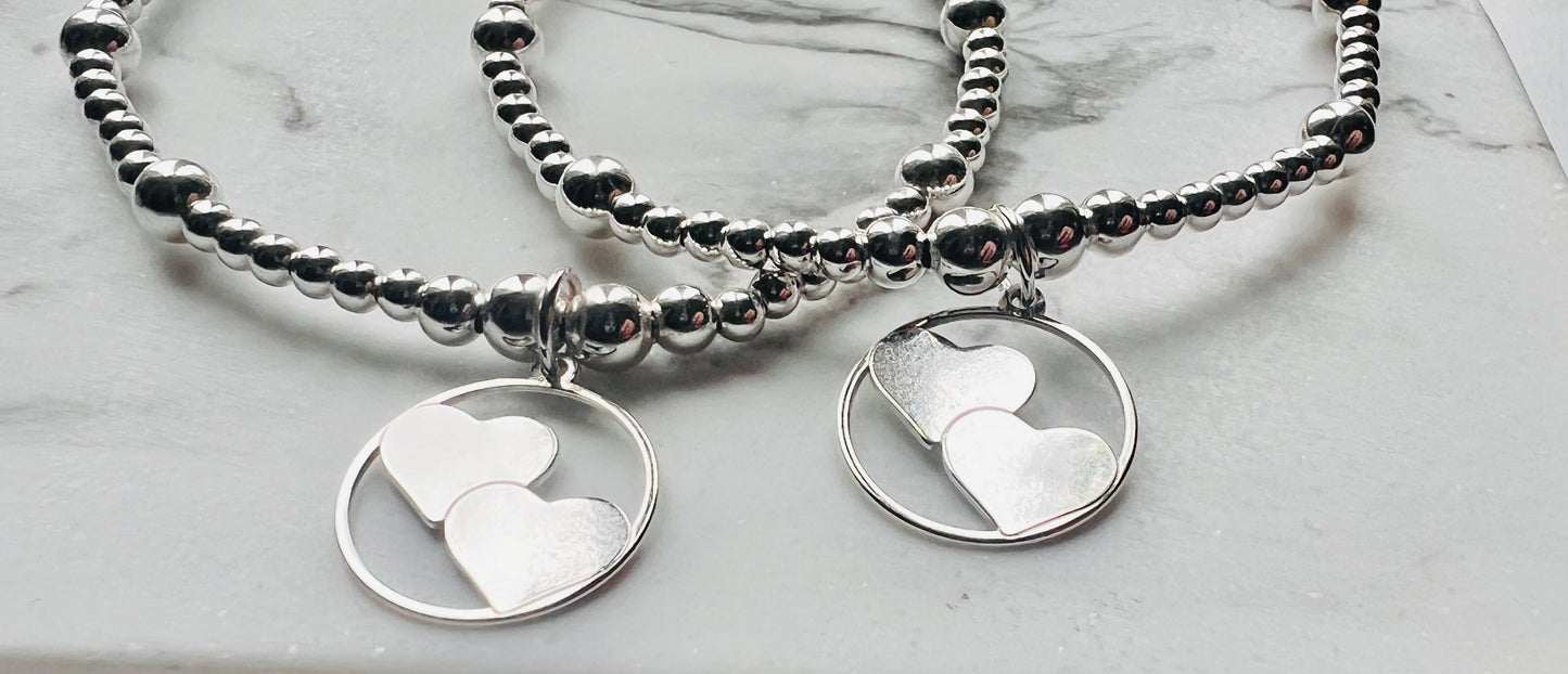 Double Heart Sterling Silver Bracelet