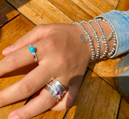 Turquoise stamped birthstone ring