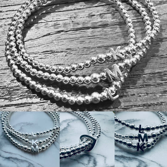 Triple Initial Floating Open Heart Bracelet