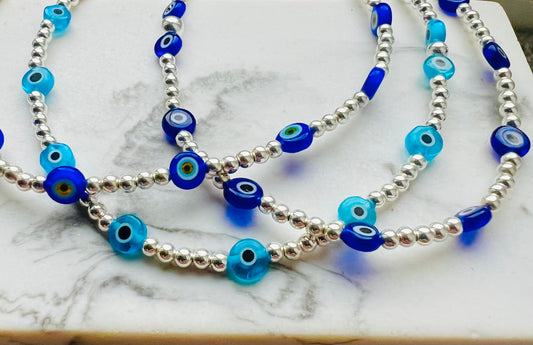 Silver Multi Evil Eye (Nazar) Ankle Bracelet