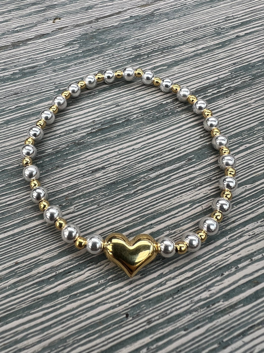 Rose Gold and Sterling Silver Heart Bracelet
