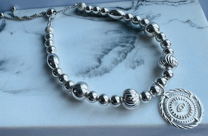 Sterling Silver Evil Eye Slider Bracelet