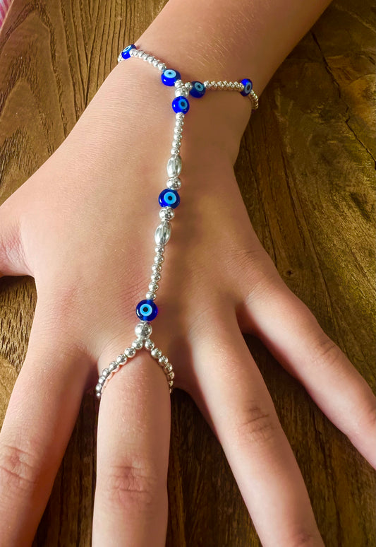 Silver and Evil Eye Glass Hand Bracelet