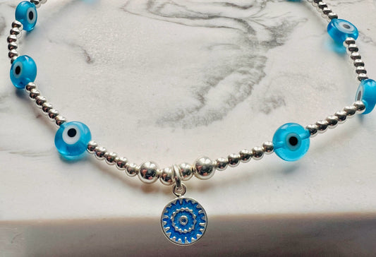 Sky Blue Evil Eye Nazar and Enamel Mandala Anklet