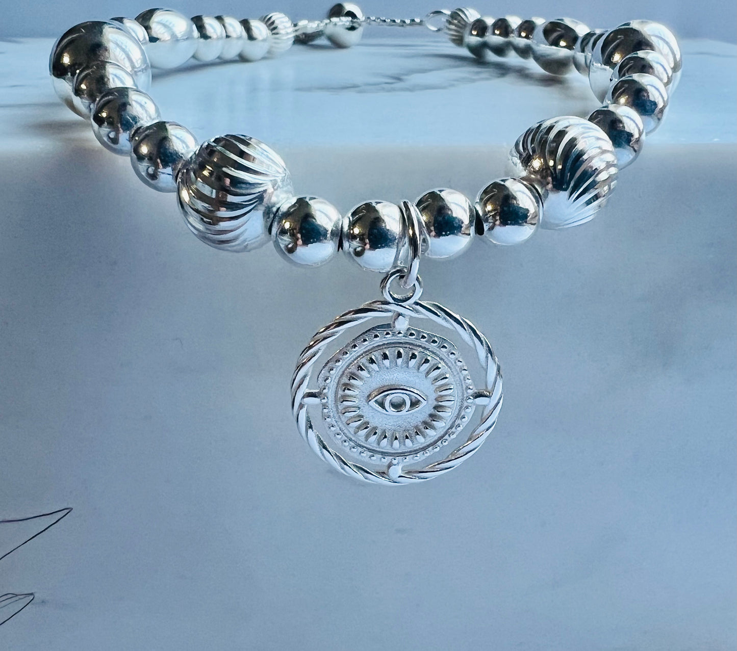Sterling Silver Evil Eye Slider Bracelet