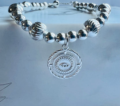 Sterling Silver Evil Eye Slider Bracelet