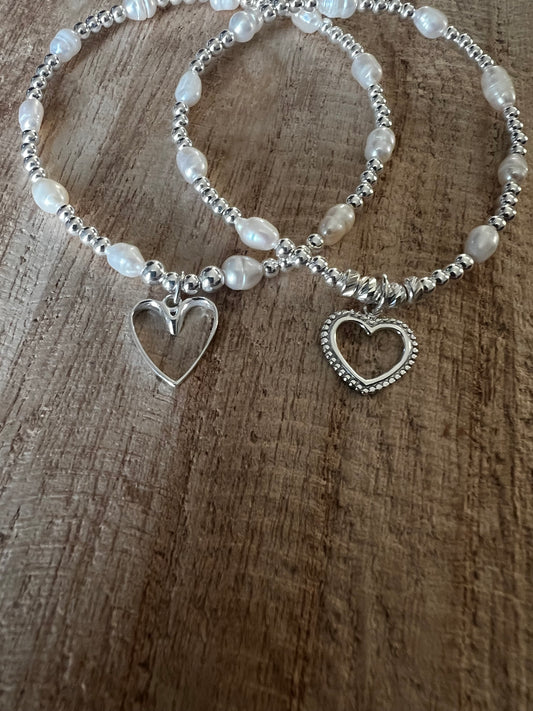 Sterling Silver Fresh Water Pearl Anklet with Open Heart