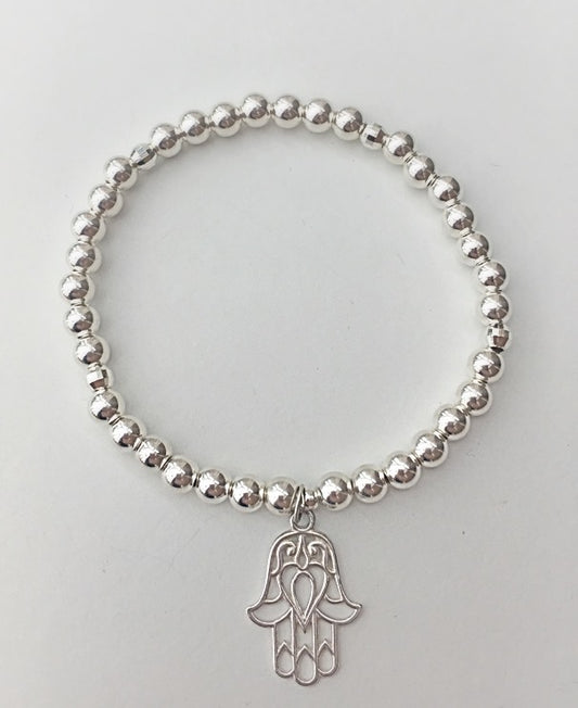 Sterling Silver Filigree Hamsa Hand Bracelet