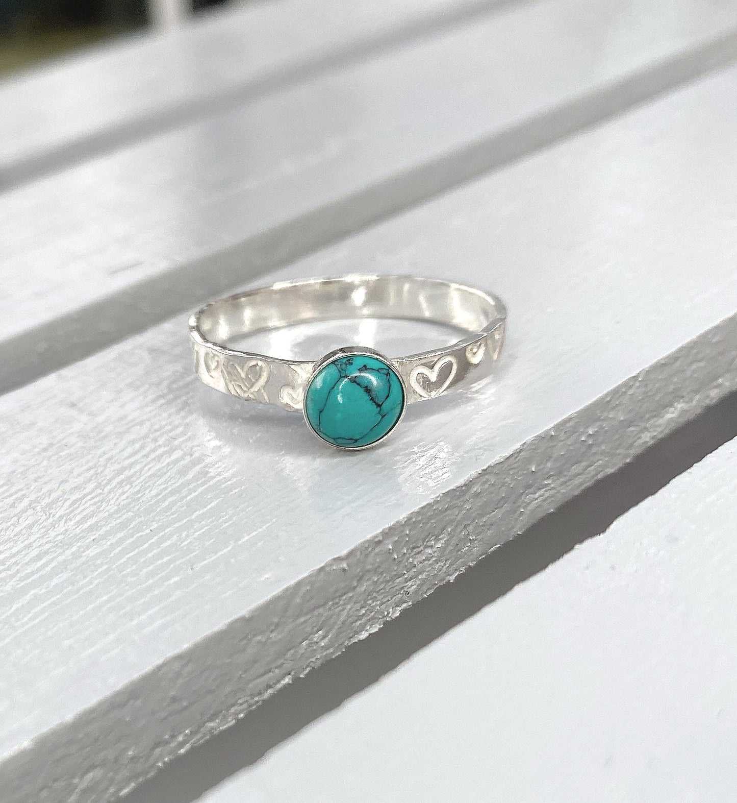 Turquoise stamped birthstone ring