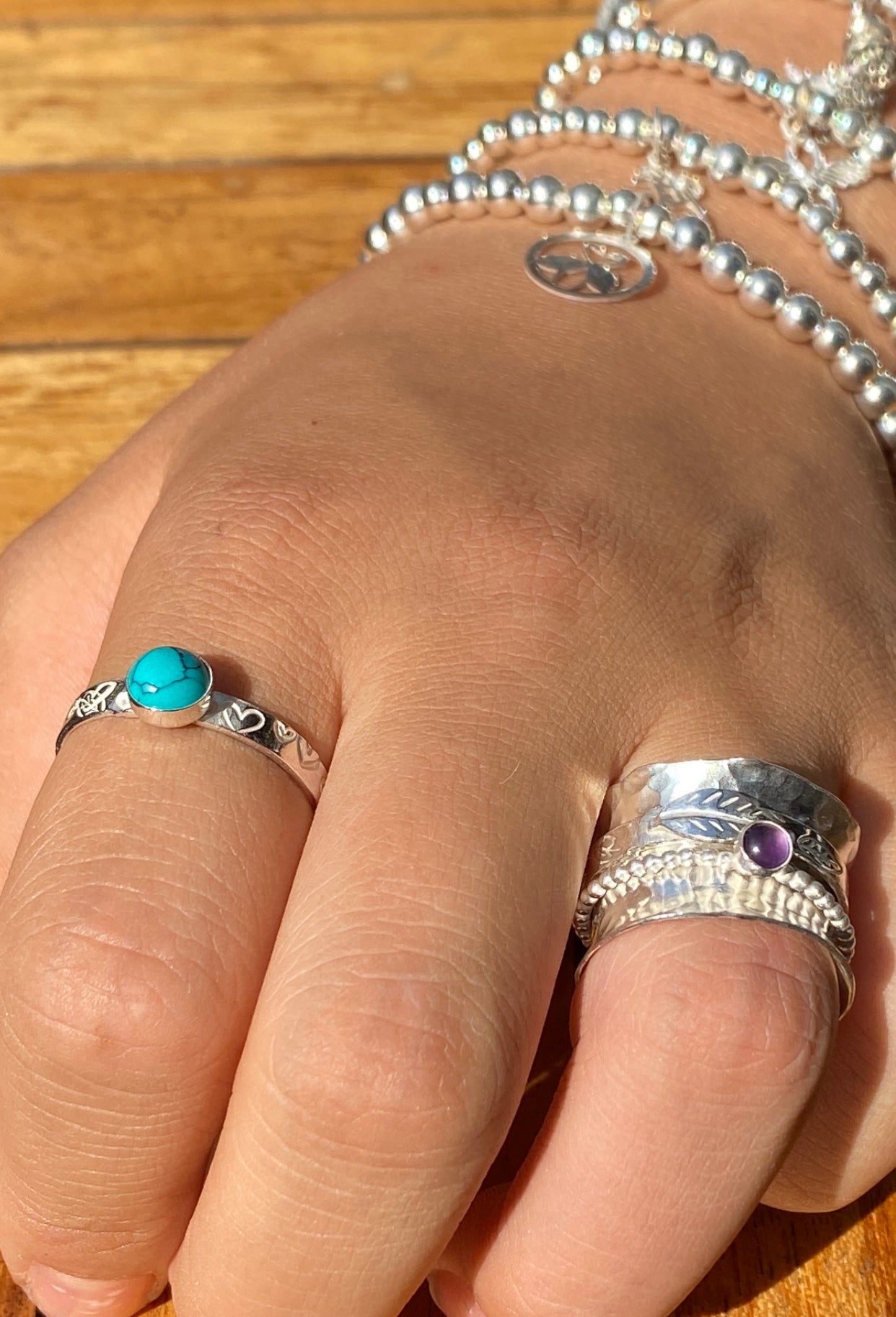 Turquoise stamped birthstone ring