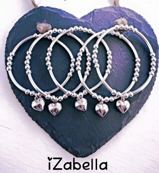 Sterling Silver Puff Heart Noodle Bracelet