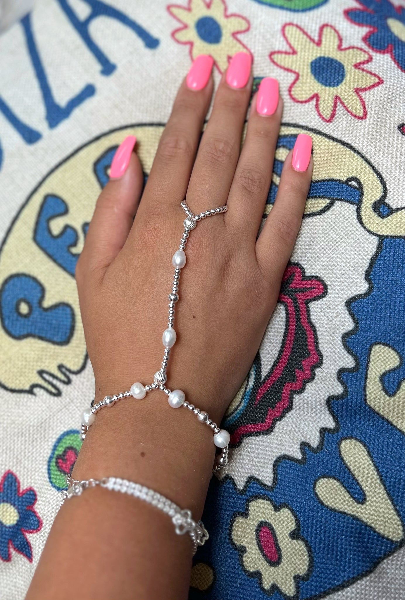 Silver and Freshwater Pearl Hand Bracelet