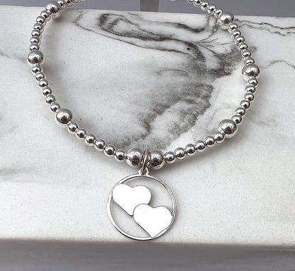 Double Heart Sterling Silver Bracelet