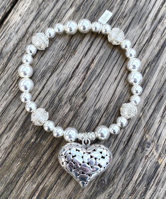 Ornate Large Puff Heart Bracelet