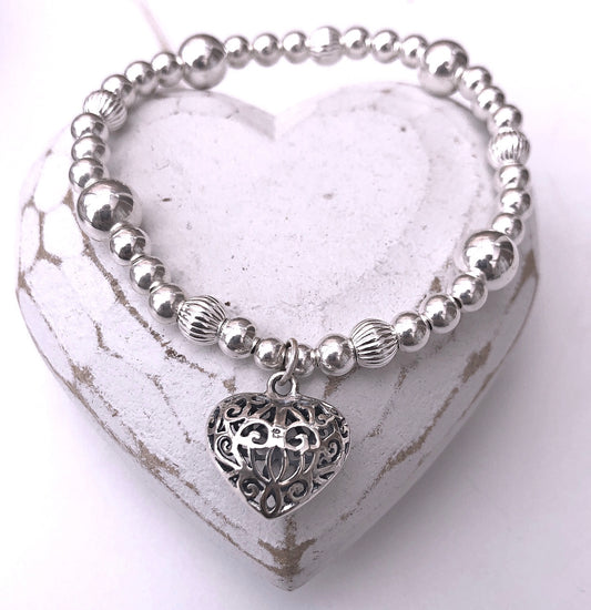 Ornate Puff Heart Bracelet