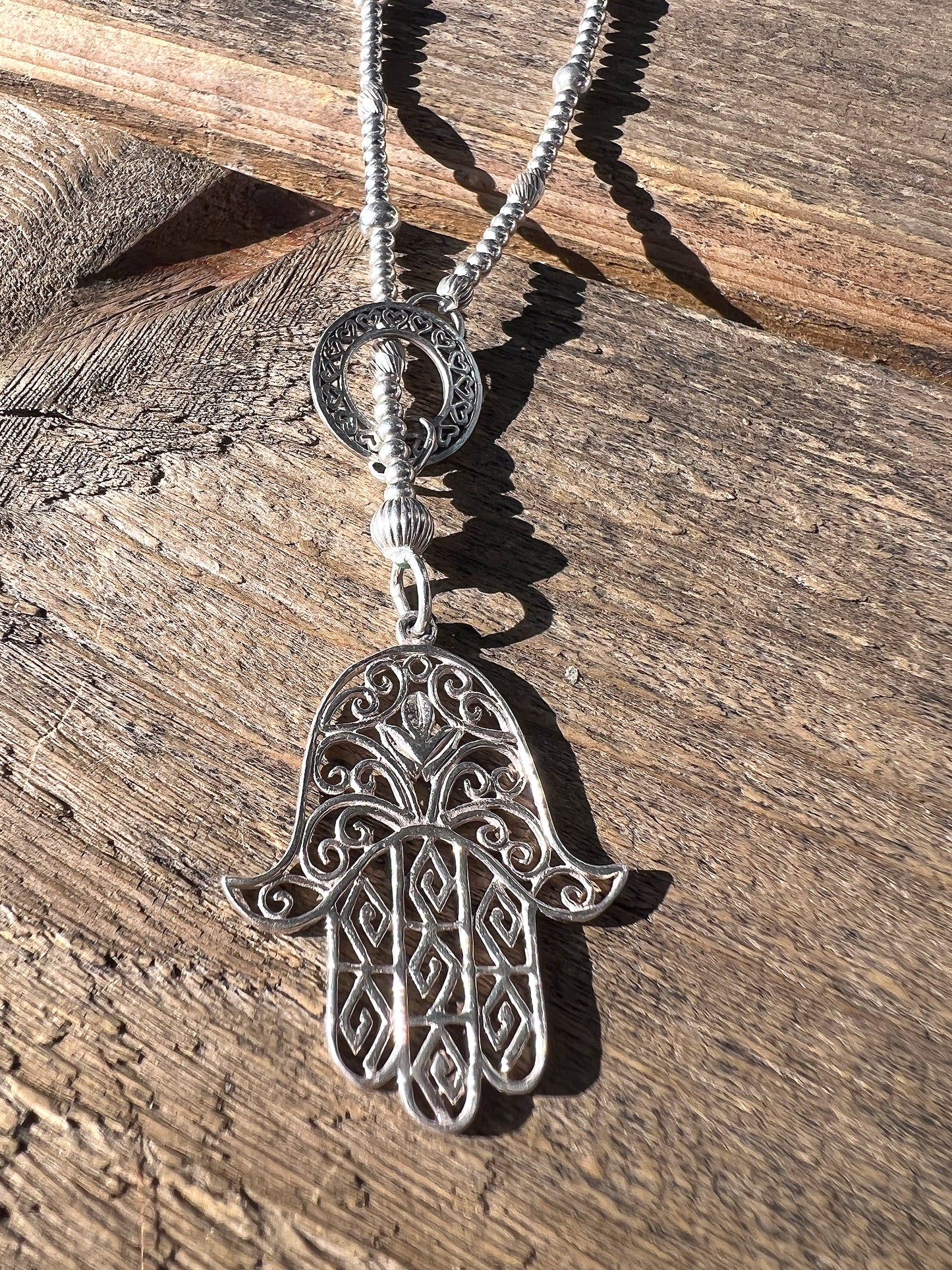 Large Hamsa Hand Lariat Back/Front Necklace