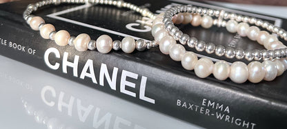 Freshwater pearl and sterling silver double strand bracelet