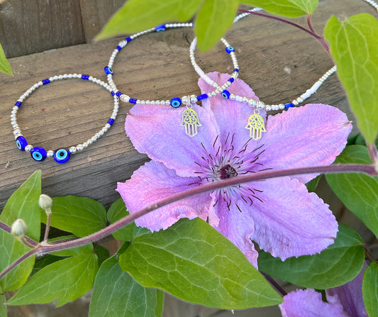 Sky blue Evil Eye and Enamel Mandala Anklet