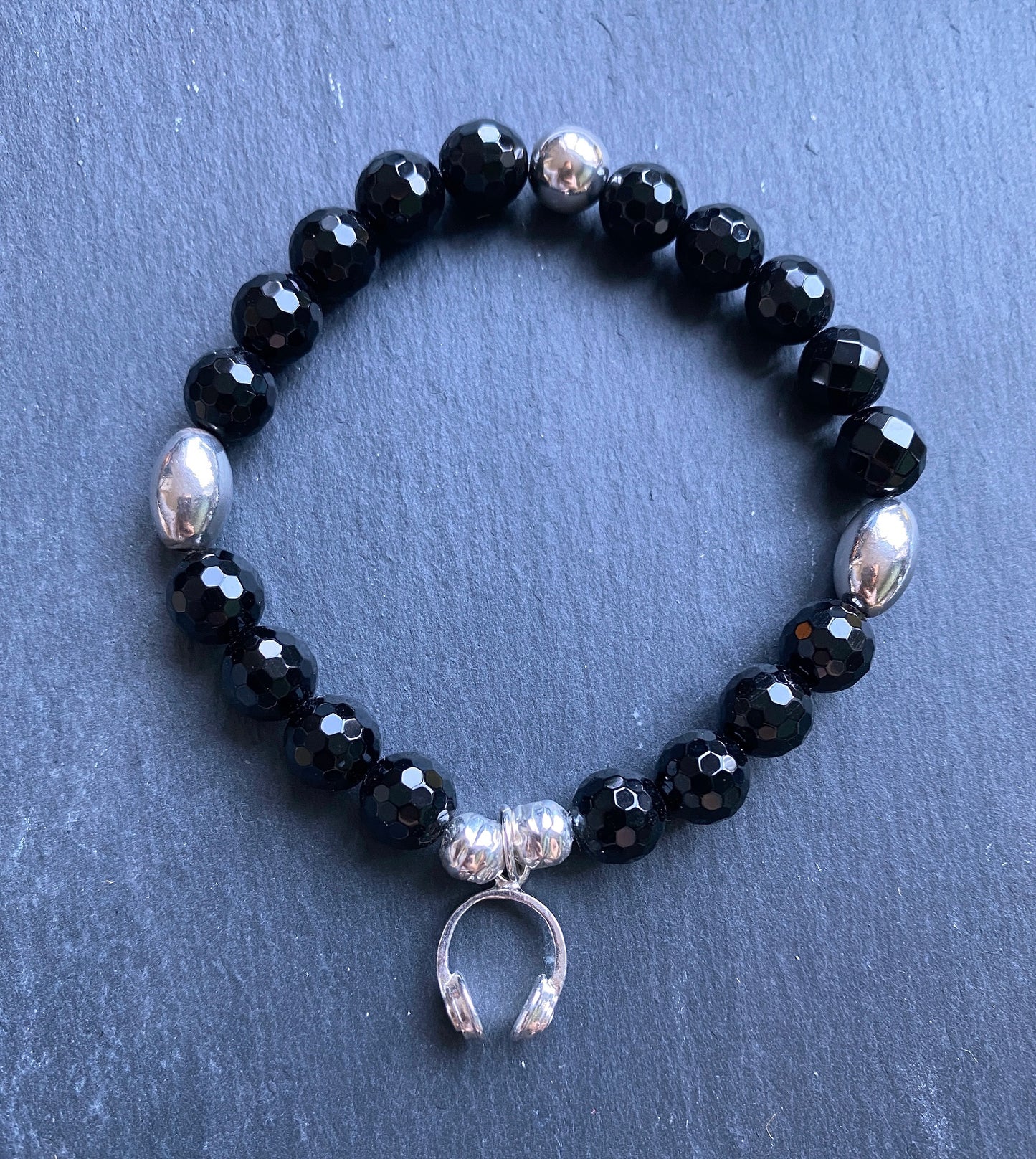 Sterling Silver and Black Onyx DJ Headphones Bracelet